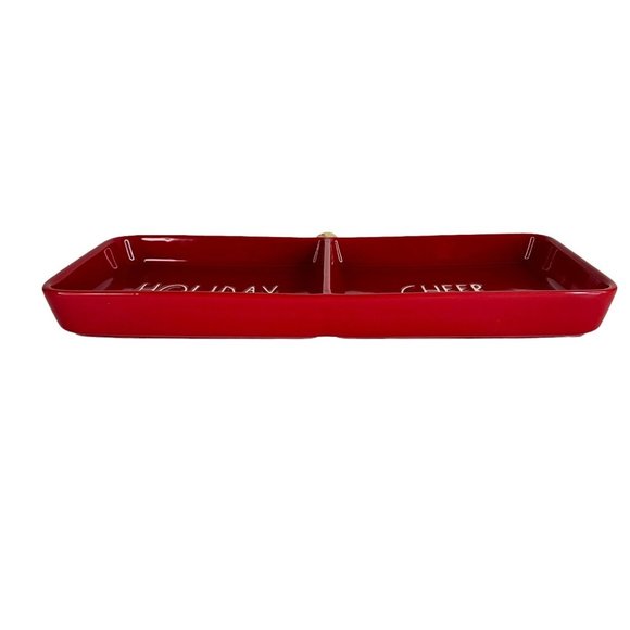 Rae Dunn Holiday Cheer Christmas Tray Divided Red Artisan Collection Magenta - Picture 6 of 6